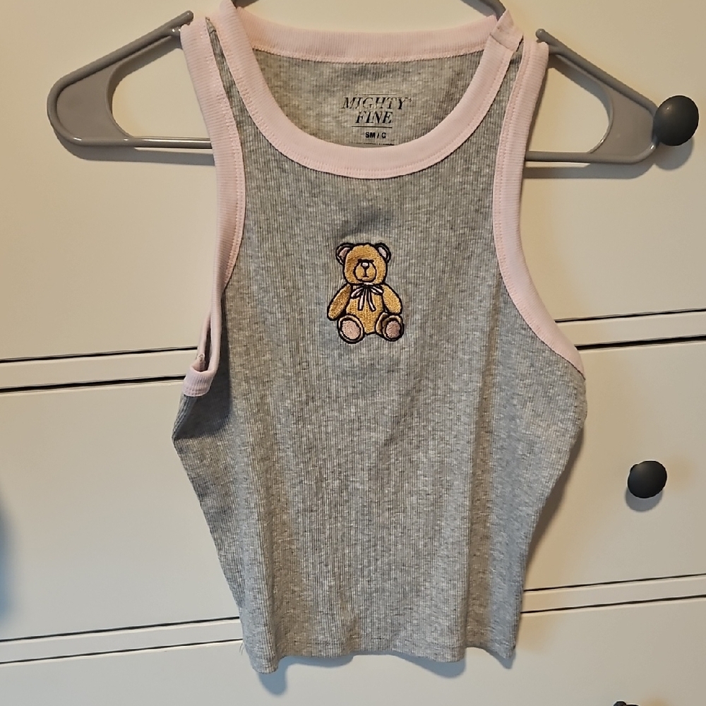Mighty Fine Gray Tank with Pink Trim and Teddy Bear